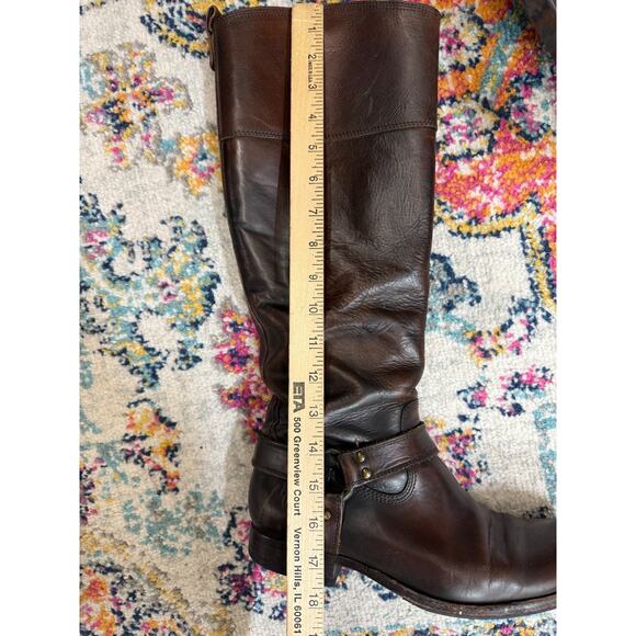 Frye 'Melissa' Harness Boot Tall Dark Brown Calf Size 9 B Genuine Leather - Picture 9 of 9